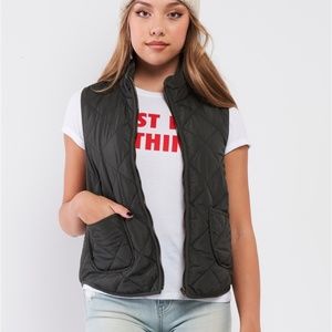 Olive Quilter Puff Zip Up Vest